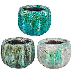 Conjunto Potes Cerâmica Verdes e Azuis